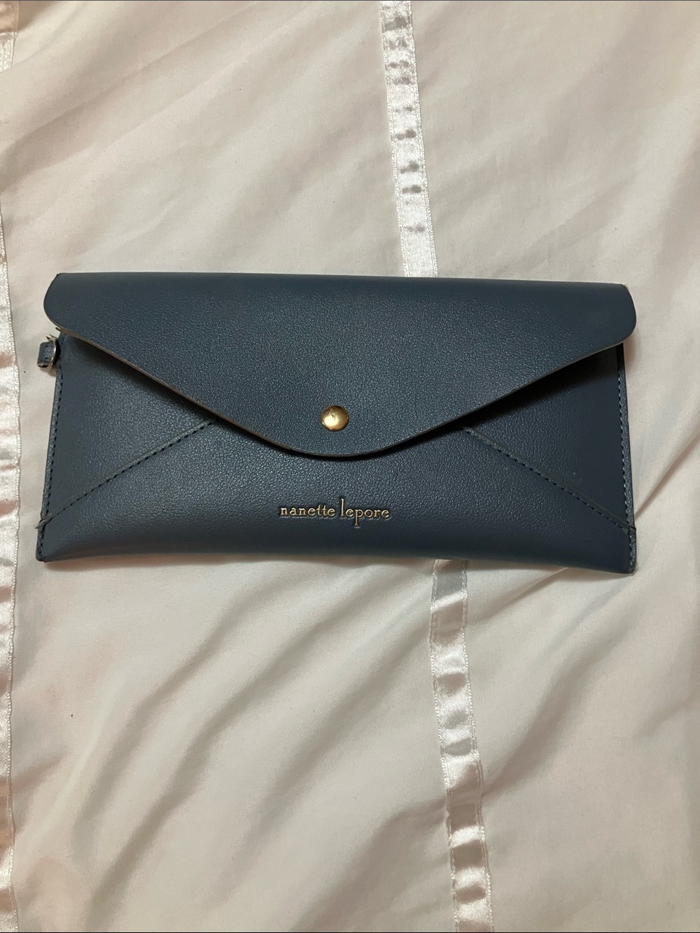 Nanette Lepore Dark Blue Envelope Wallet with Gold Snap